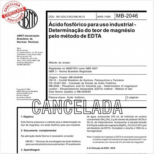 Acido fosfórico para uso industrial - Determinação do teor de magnésio pelo método de EDTA
