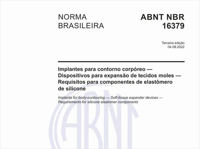 Implantes para contorno corpóreo - Dispositivos para expansão de tecidos moles - Requisitos para componentes de elastômero de silicone