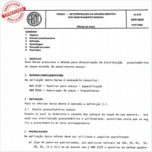 Coque - Determinação da granulometria por peneiramento manual