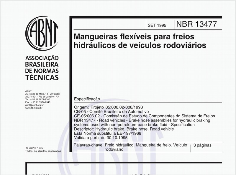 Mangueiras flexíveis para freios hidráulicos de veículos rodoviários