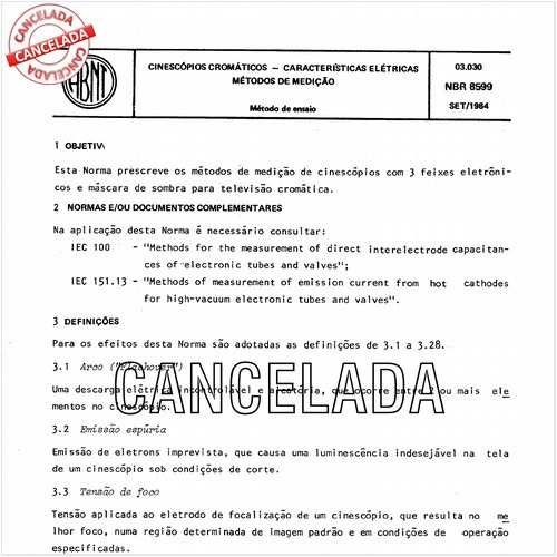 Cinescópios cromáticos - Características elétricas - Métodos de medição