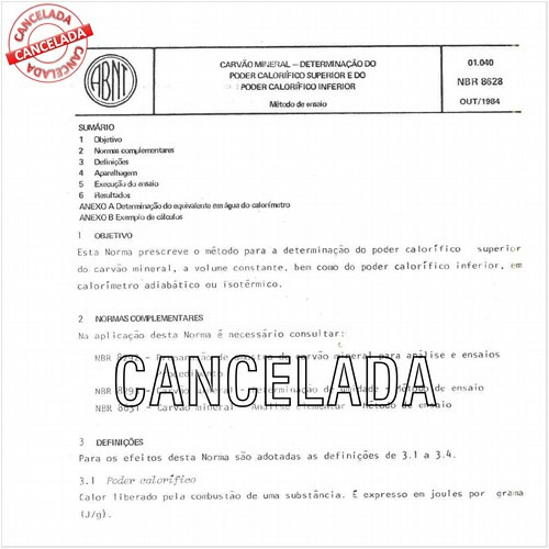 Carvão mineral - Determinação do poder calorífico superior e do poder calorífico inferior