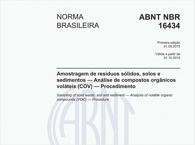 Amostragem de resíduos sólidos, solos e sedimentos - Análise de compostos orgânicos voláteis (COV) - Procedimento