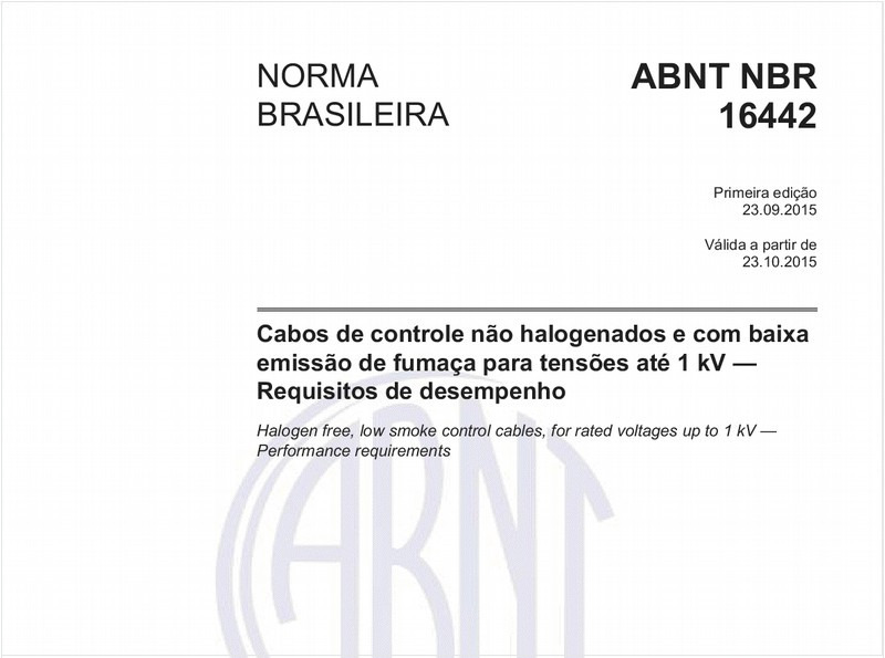 Cabos de controle não halogenados e com baixa emissão de fumaça para tensões até 1 kV - Requisitos de desempenho