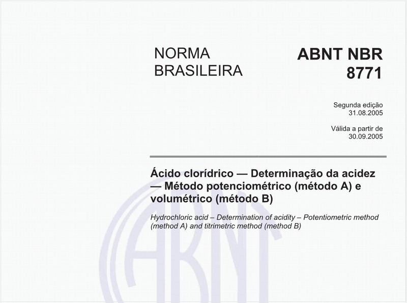 Ácido clorídrico - Determinação da acidez - Método potenciométrico (método A) e volumétrico (método B)