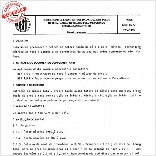 Fertilizantes e corretivos da acidez dos solos - Determinação de cálcio pelo método permanganométrico