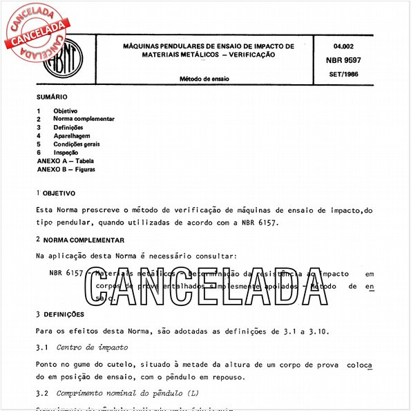 Máquinas pendulares de ensaio de impacto de materiais metálicos - Verificação