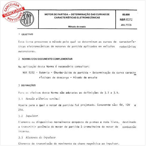 Motor de partida - Determinação das curvas de características eletromecânicas