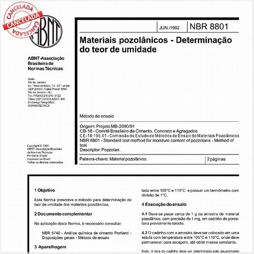 Materiais pozolânicos - Determinação do teor de umidade