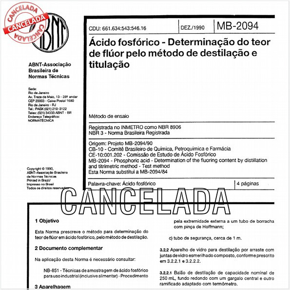 Acido fosfórico - Determinação do teor de flúor pelo método de destilação e titulação