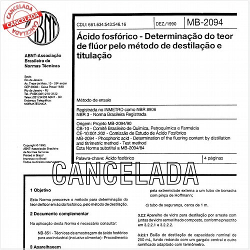 Acido fosfórico - Determinação do teor de flúor pelo método de destilação e titulação
