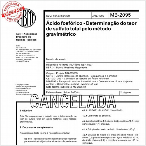 Acido fosfórico - Determinação do teor de sulfato total pelo método gravimétrico