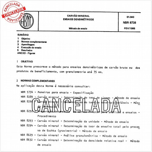 Carvão mineral - Ensaios densimétricos