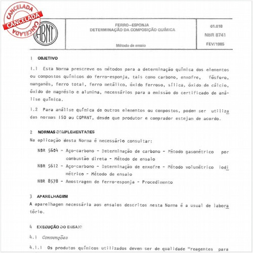 Ferro-esponja - Determinação da composição química