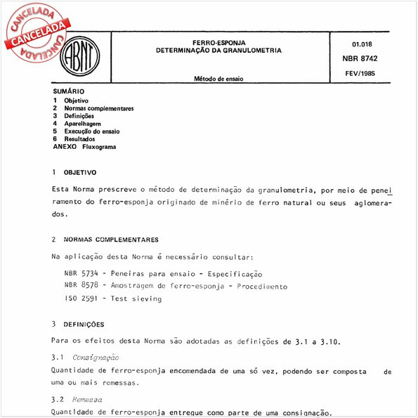 Ferro-esponja - Determinação da granulometria