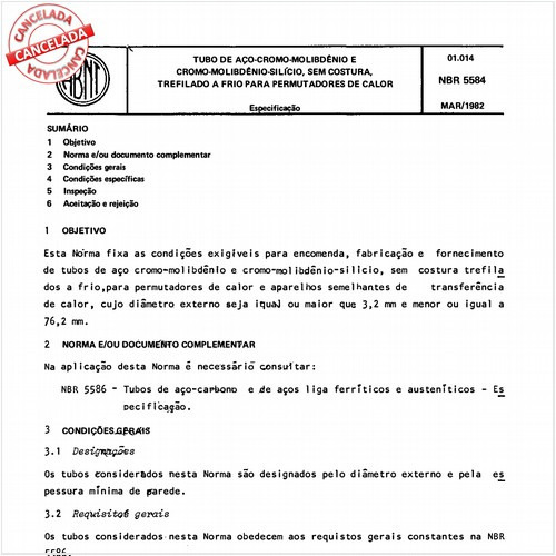 Tubo de aço-cromo-molibdênio e cromo-molibdênio-sílício, sem costura, trefilado a frio, para permutadores de calor
