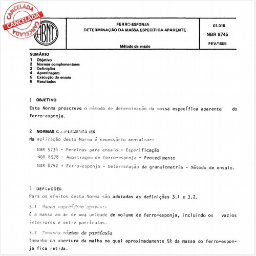 Ferro-esponja - Determinação da massa específica aparente