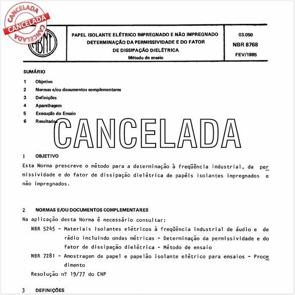 Papel isolante elétrico impregnado e não impregnado - Determinação da permissividade e do fator de dissipação dielétrica