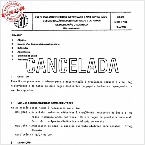 Papel isolante elétrico impregnado e não impregnado - Determinação da permissividade e do fator de dissipação dielétrica