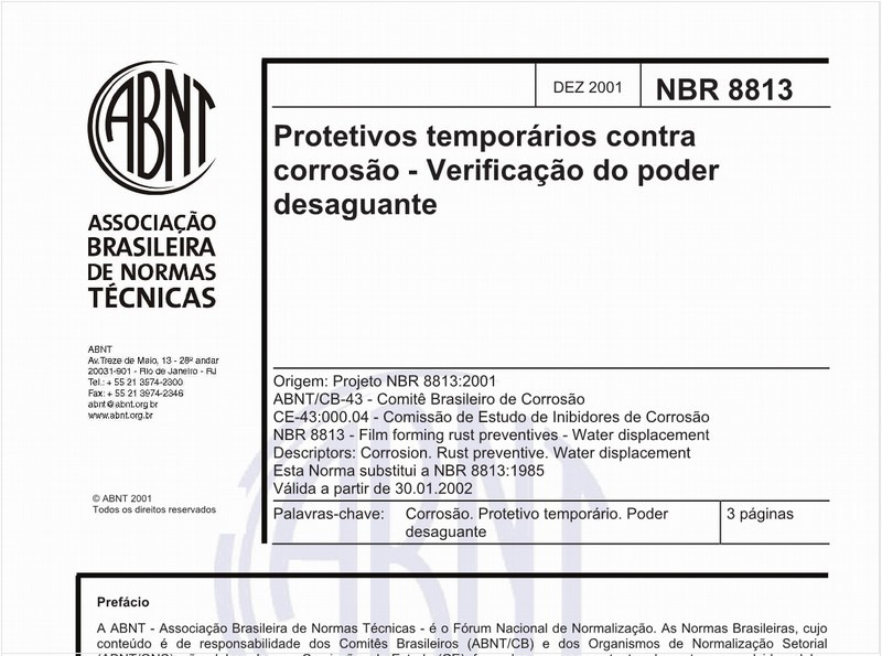 Protetivos temporários contra corrosão - Verificação do poder desaguante