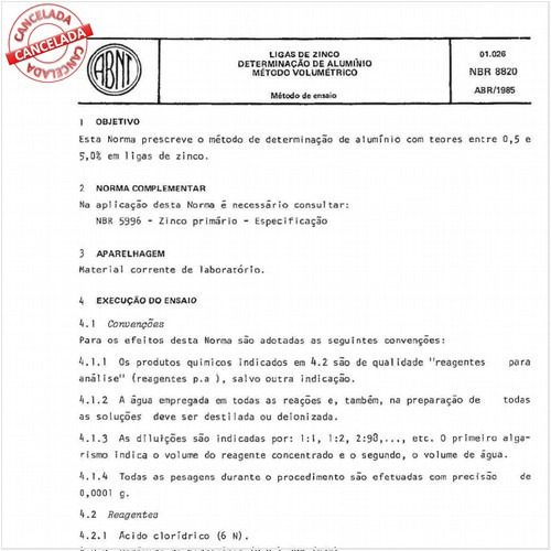 Ligas de zinco - Determinação de alumínio - Método volumétrico