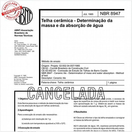 Telha cerâmica - Determinação da massa e da absorção de água