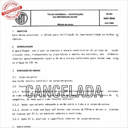 Telha cerâmica - Verificação da impermeabilidade