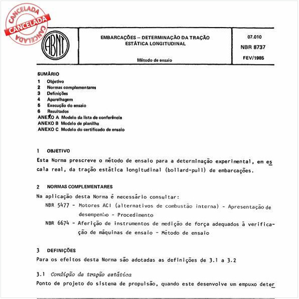 Embarcações - Determinação da tração estática longitudinal