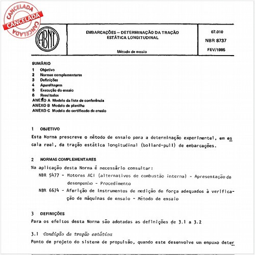 Embarcações - Determinação da tração estática longitudinal