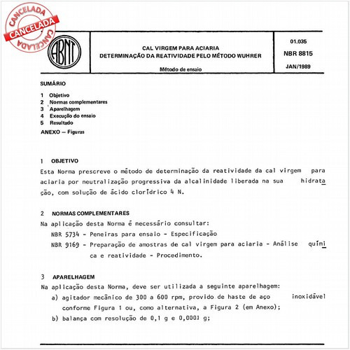 Cal virgem para aciaria - Determinação da reatividade pelo método WÜhrer