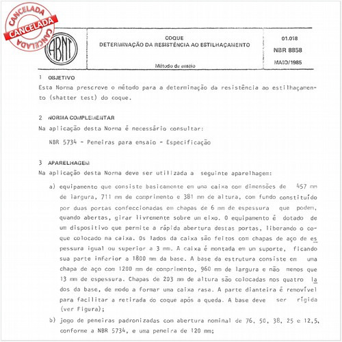 Coque - Determinação da resistência ao estilhaçamento