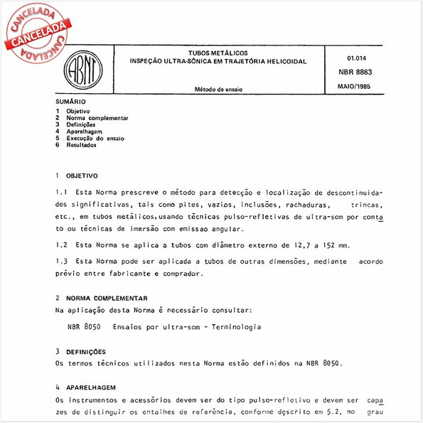 Tubos metálicos - Inspeção ultra-sônica em trajetória helicoidal