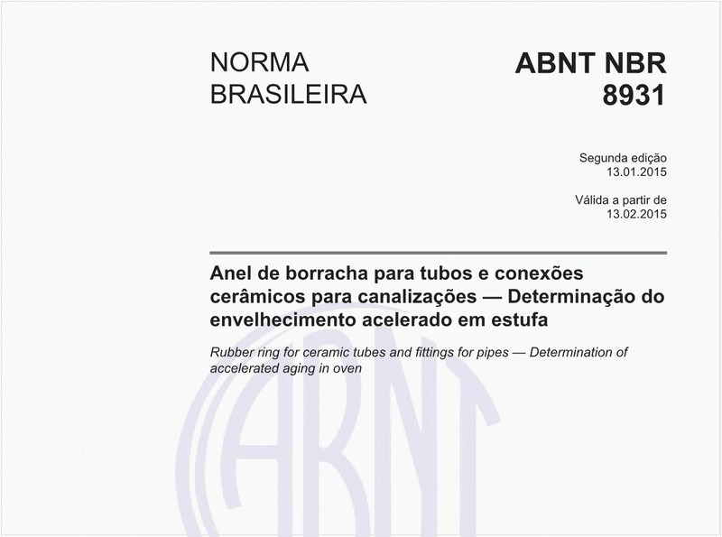 Anel de borracha para tubos e conexões cerâmicos para canalizações - Determinação do envelhecimento acelerado em estufa