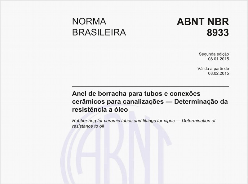 Anel de borracha para tubos e conexões cerâmicos para canalizações - Determinação da resistência a óleo