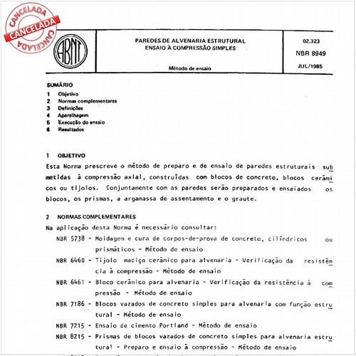 Paredes de alvenaria estrutural - Ensaio à compressão simples