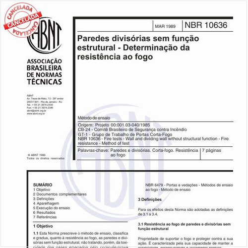 Paredes divisórias sem função estrutural - Determinação da resistência ao fogo - Método de ensaio