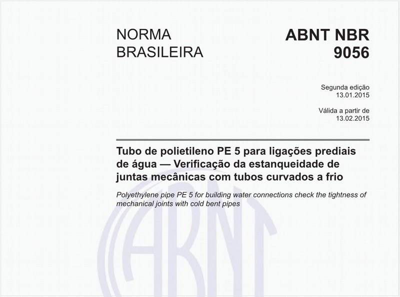 Tubo de polietileno PE 5 para ligações prediais de água - Verificação da estanqueidade de juntas mecânicas com tubos curvados a frio