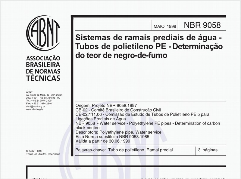 Sistemas de ramais prediais de água - Tubos de polietileno PE - Determinação do teor de negro-de-fumo