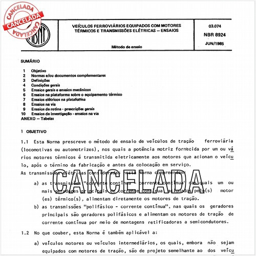 Veículos ferroviários equipados com motores térmicos e transmissões elétricas - Ensaios