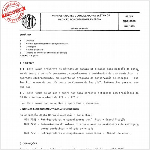 Refrigeradores e congeladores elétricos - Medição do consumo de energia