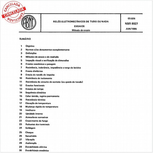 Relés eletromecânicos de tudo ou nada - Ensaios