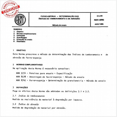 Ferro-esponja - Determinação dos índices de tamboramento e de abrasão