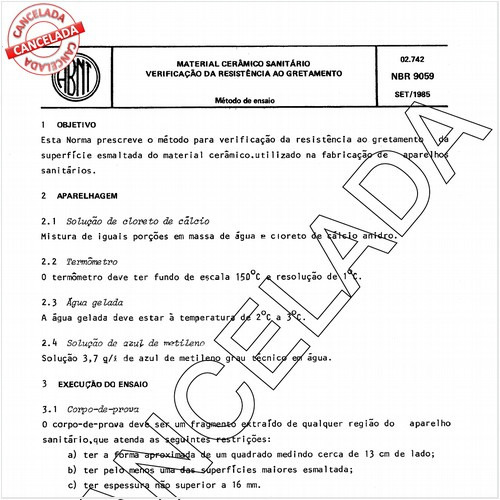 Material cerâmico sanitário - Verificação da resistência ao gretamento