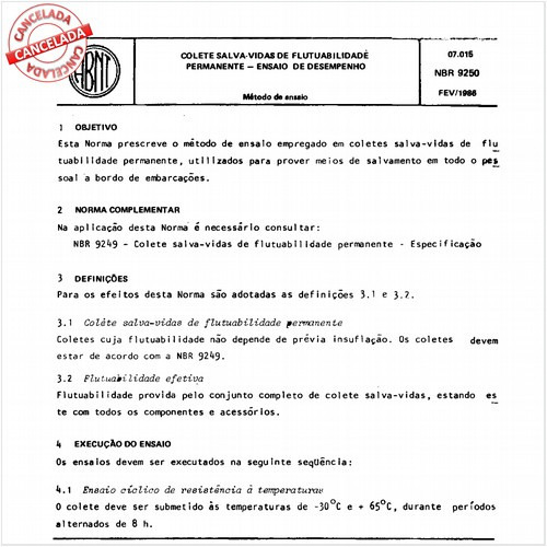 Colete salva-vidas de flutuabilidade permanente - Ensaio de desempenho