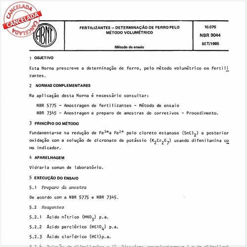 Fertilizantes - Determinação de ferro pelo método volumétrico
