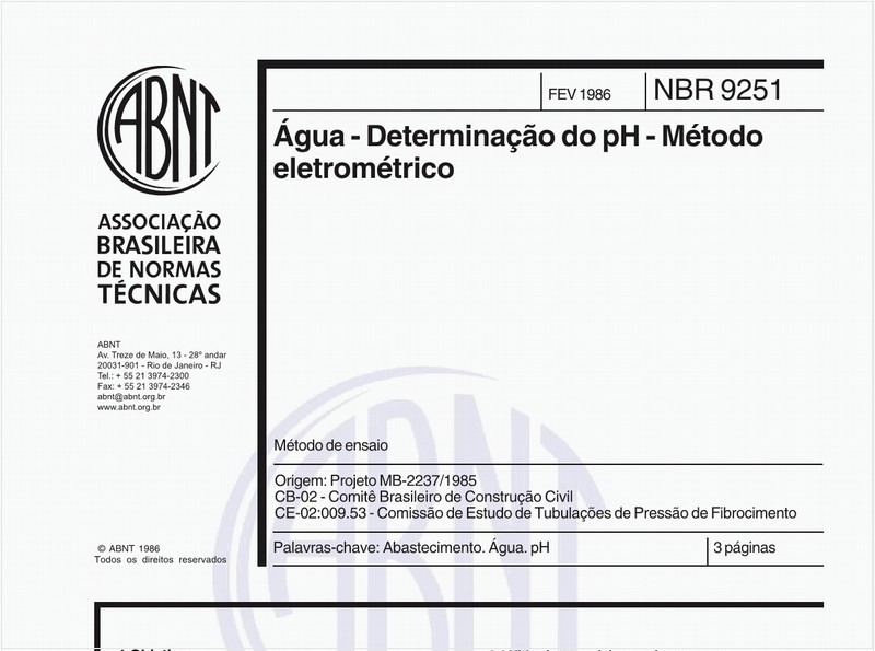 Água - Determinação do pH - Método eletrométrico - Método de ensaio