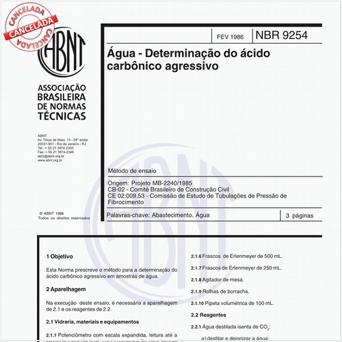 Água - Determinação do ácido carbônico agressivo - Método de ensaio