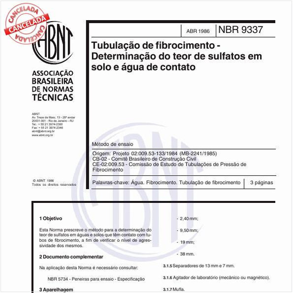 Tubulação de fibrocimento - Determinação do teor de sulfatos em solo e água de contato