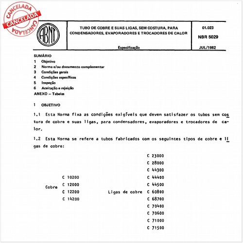 Tubo de cobre e suas ligas, sem costura, para condensadores, evaporadores e trocadores de calor