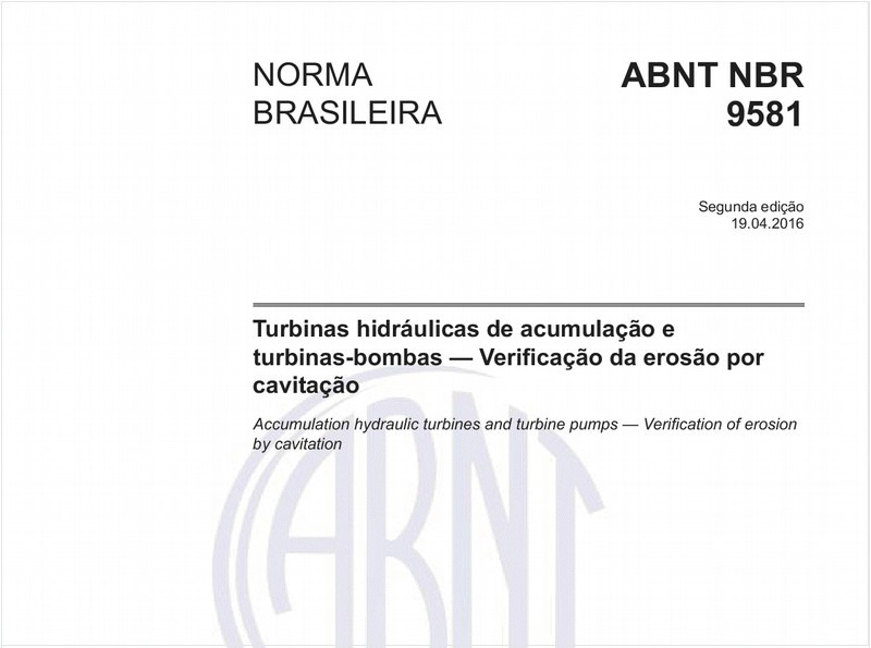 Turbinas hidráulicas de acumulação e turbinas-bombas — Verificação da erosão por cavitação